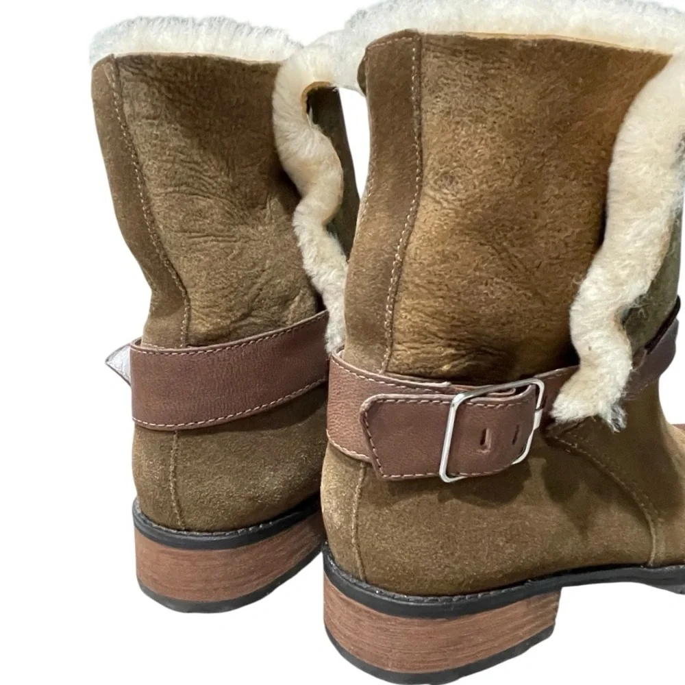 Matt Bernson Tundra Shearling Boots 7.5 Suede Buckle Winter Booties